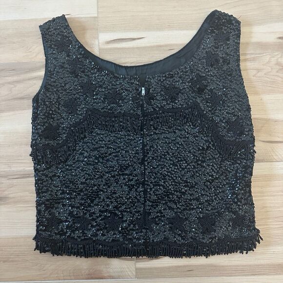 Vintage 100% Wool Hand Beaded Embellished Tassled Blouse Top Flapper Size Medium - Picture 5 of 6